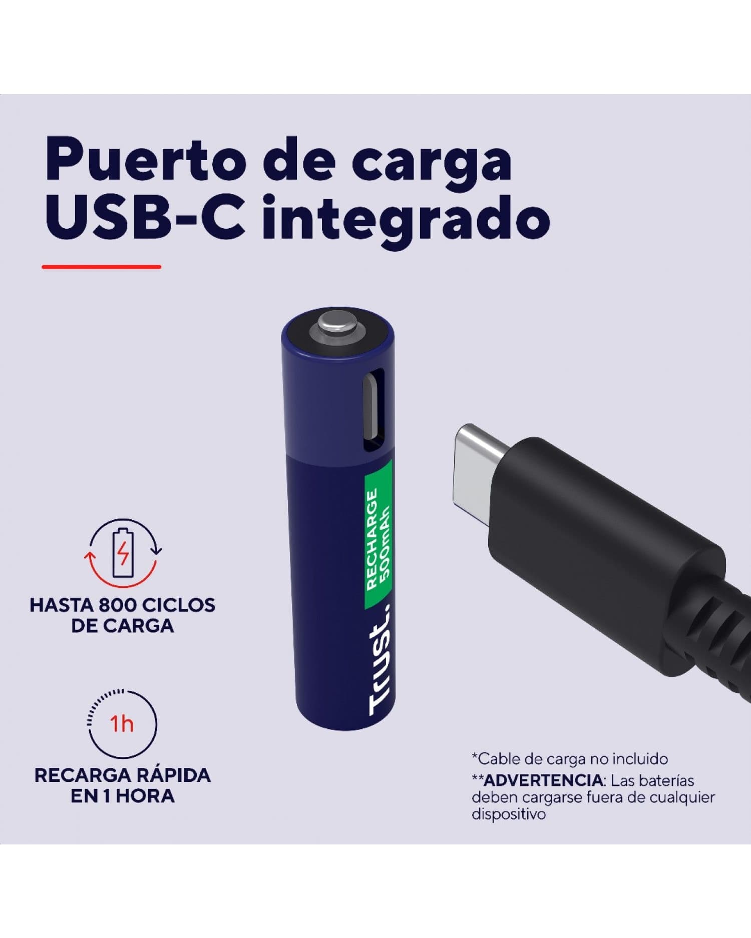 PILAS AAA RECARGABLES USB-C TRUST CON LUZ LED (2-PACK)