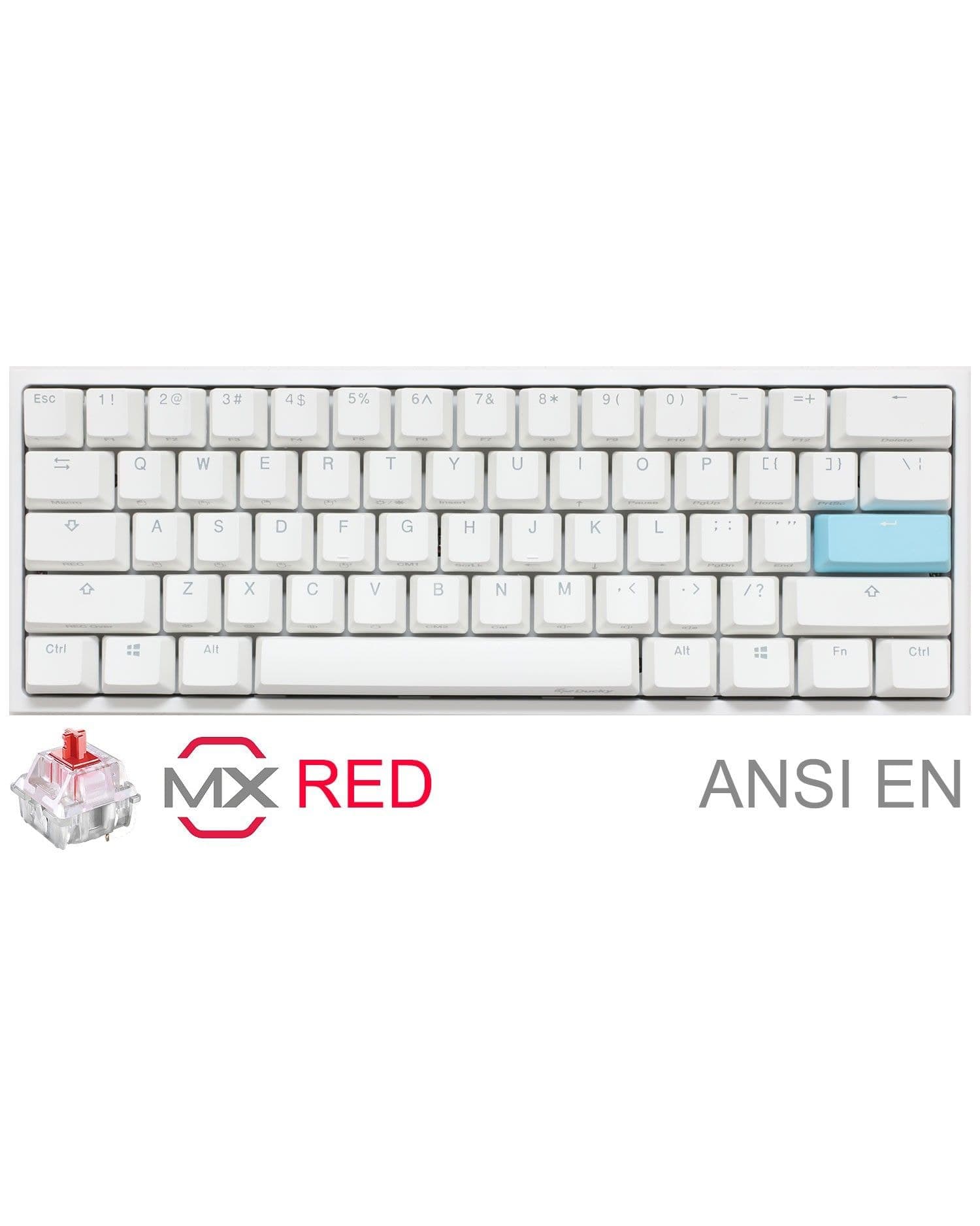 TECLADO GAMER DUCKY ONE 2 MINI PURE WHITE RGB VERSION GAMING CHERRY MX RED DOUBLE-SHOT PBT MECANICO