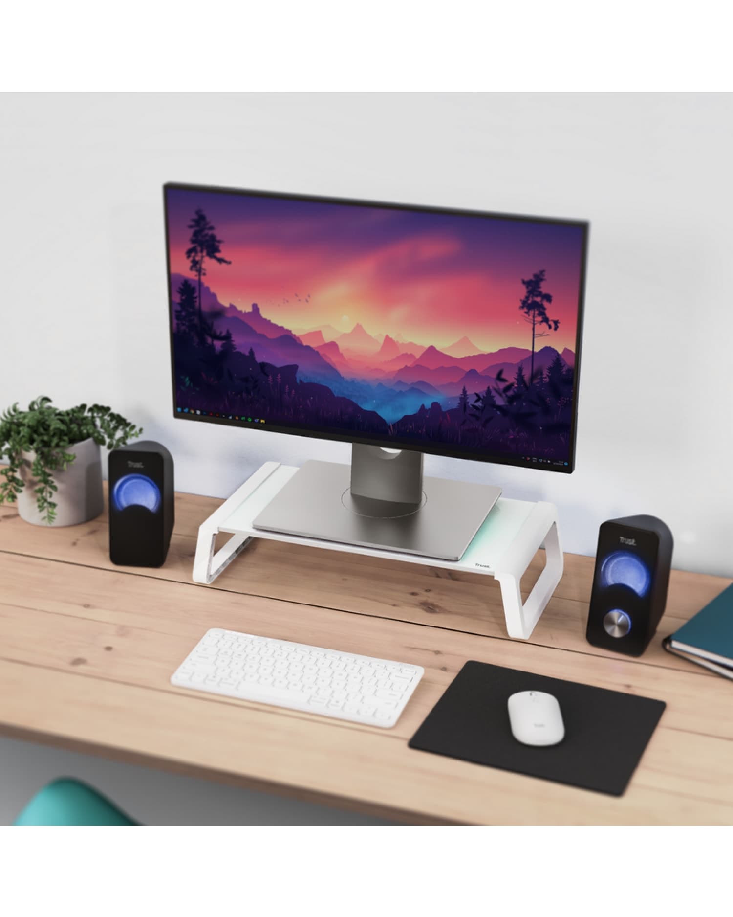 SOPORTE TRUST MONTA MONITOR VIDRIO STAND WHITE
