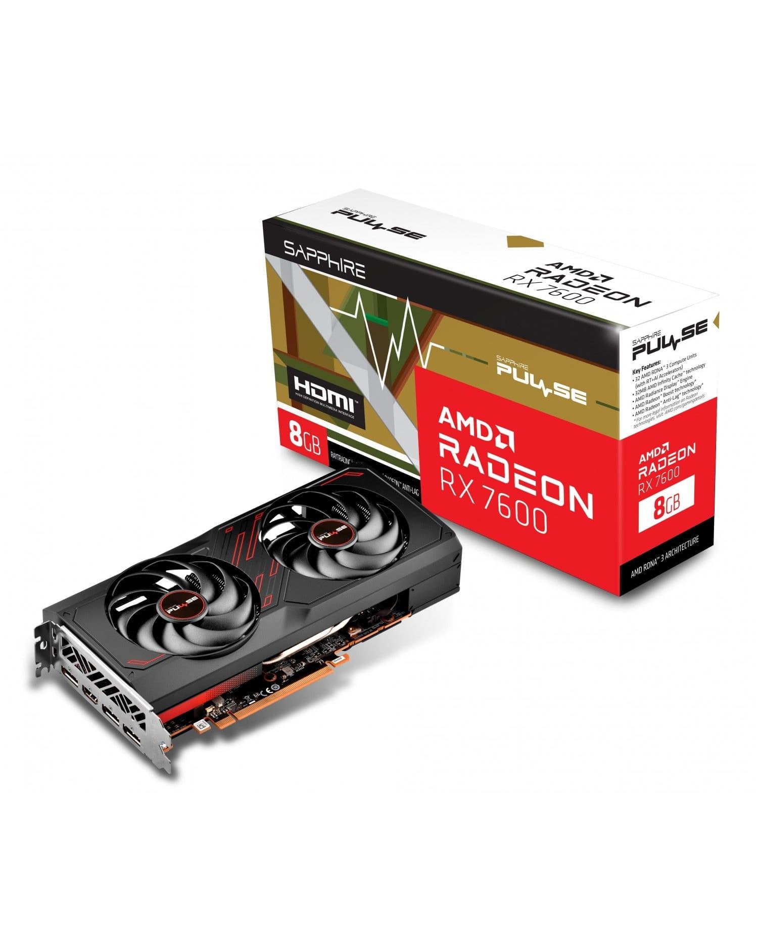 PLACA DE VIDEO SAPPHIRE PULSE RADEON RX 7600 OC 8GB