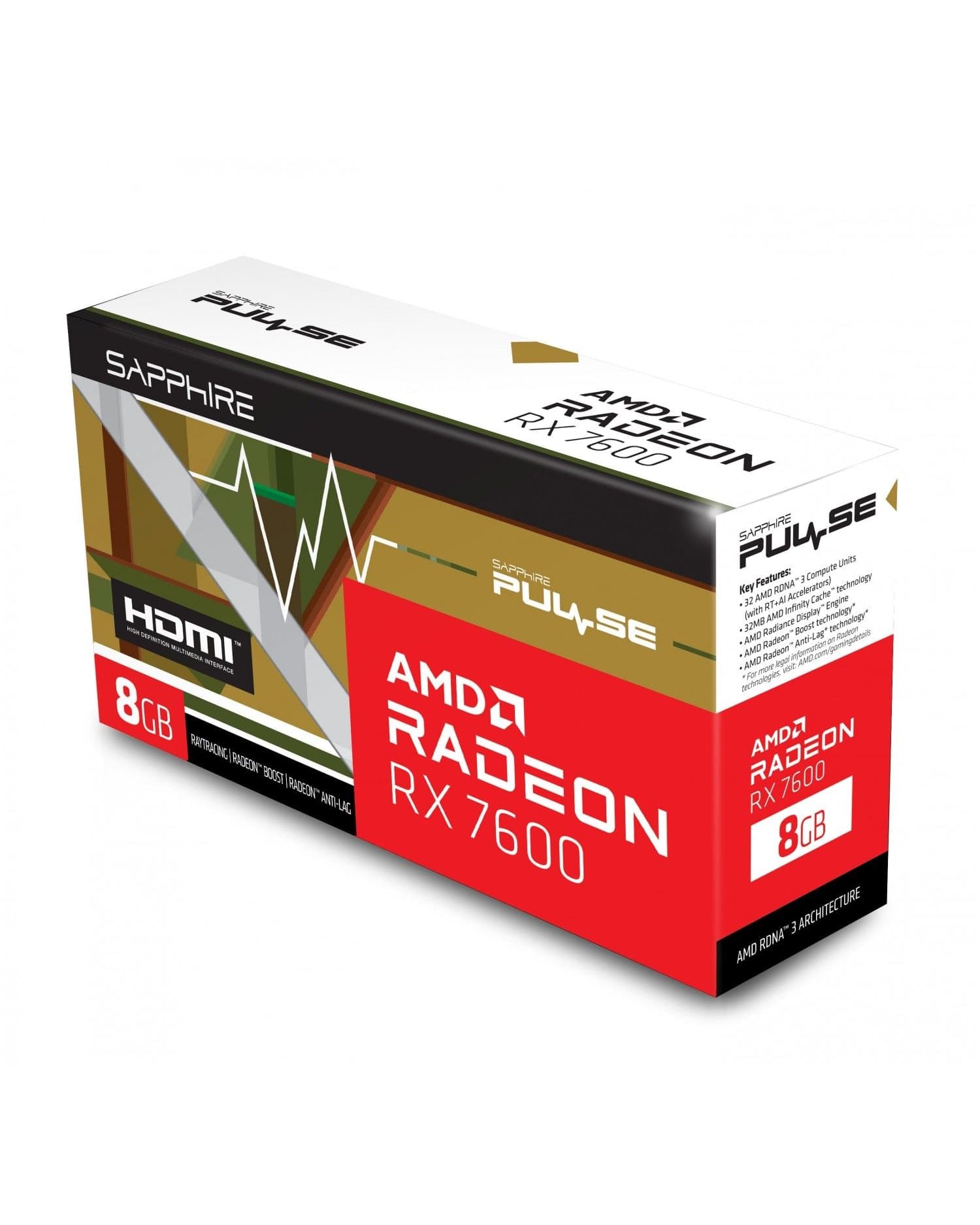 PLACA DE VIDEO SAPPHIRE PULSE RADEON RX 7600 OC 8GB