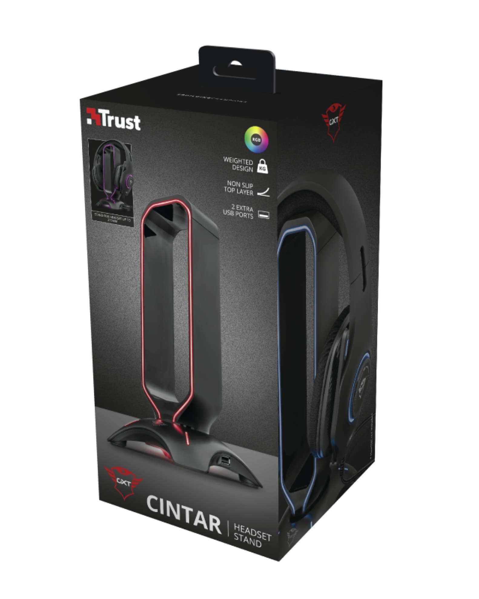 SOPORTE DE AURICULARES GAMING GXTRUST 265 CINTAR RGB CON PUERTOS USB