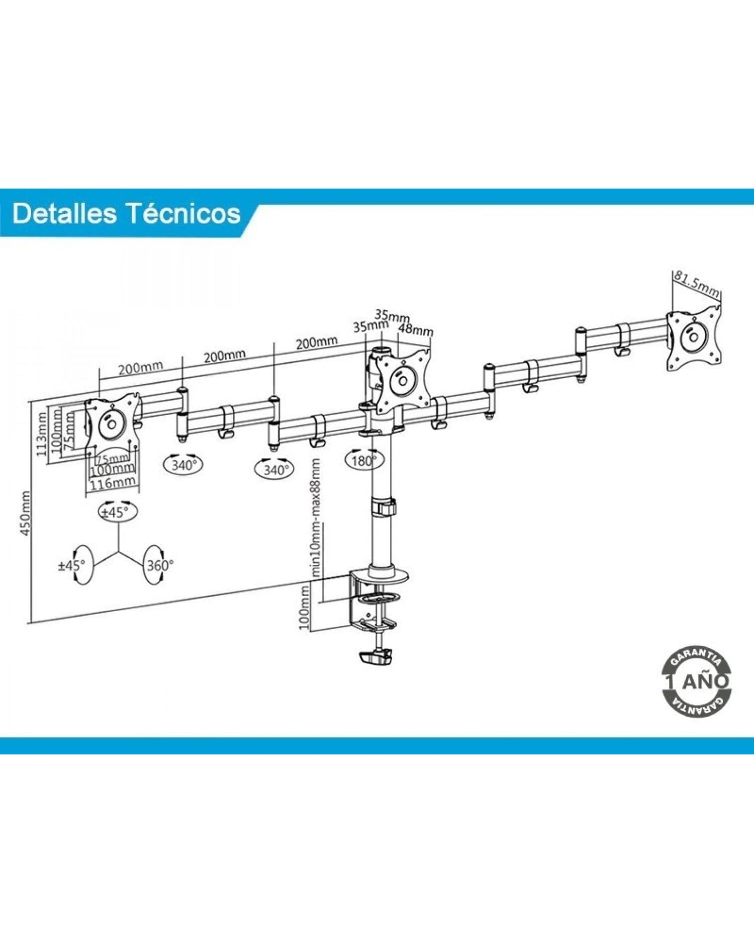 SOPORTE INTELAID DE ESCRITORIO TRIPLE 13/27 VESA 100X100 IT-DB3E