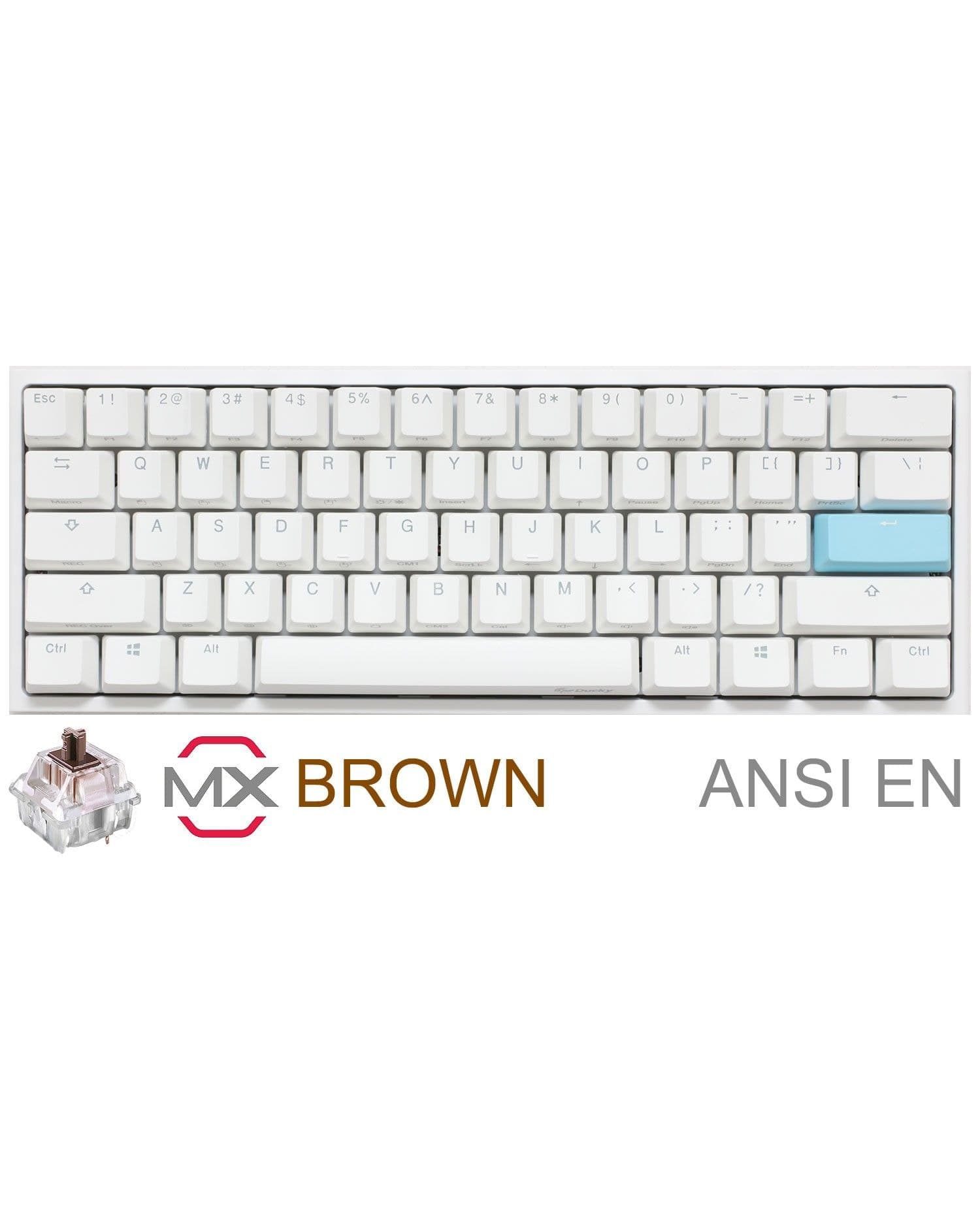 TECLADO GAMER DUCKY ONE 2 MINI PURE WHITE RGB CHERRY BROWN RGB DOUBLE-SHOT PBT MECANICO