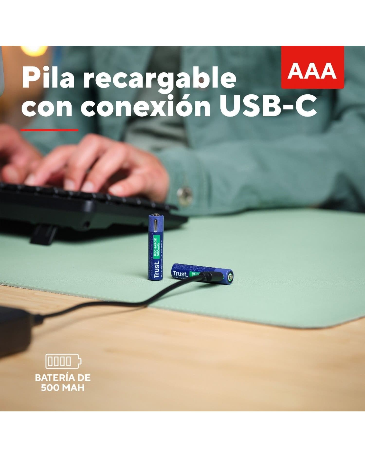 PILAS AAA RECARGABLES USB-C TRUST CON LUZ LED (2-PACK)