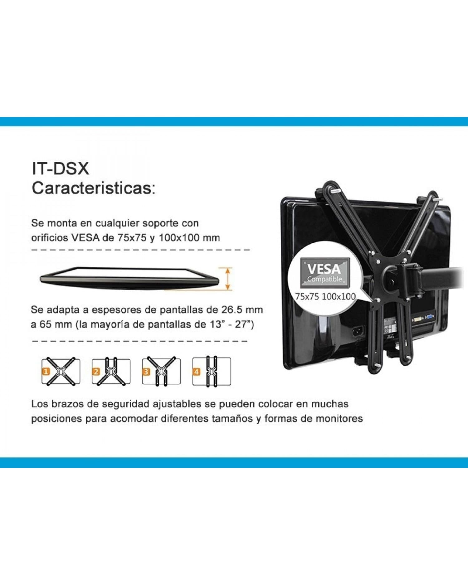 SOPORTE ADAPTADOR INTELAID PARA MONITOR SIN VESA 13/27 IT-DSX