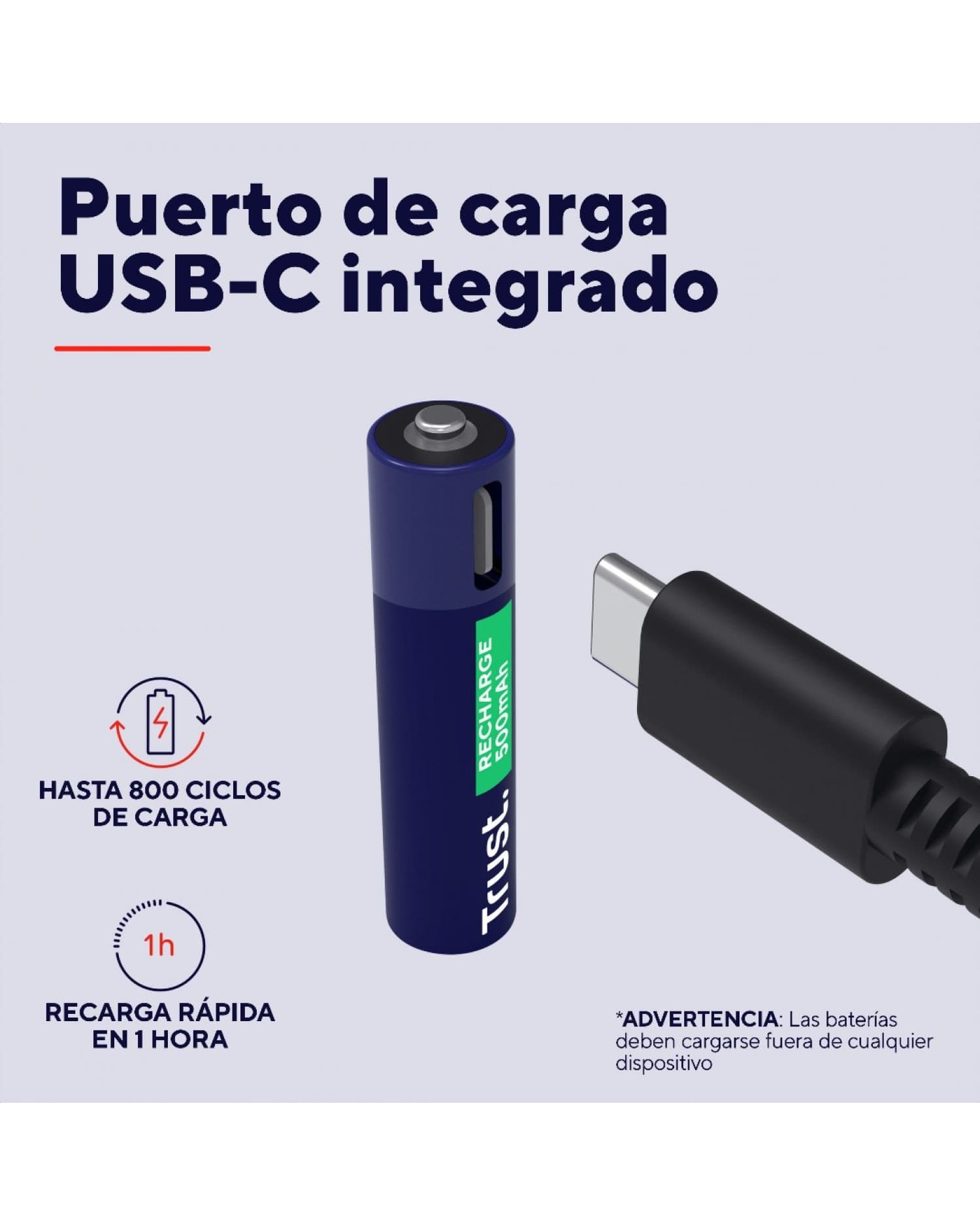 PILAS AAA RECARGABLES USB-C TRUST CON LUZ LED Y CABLE INCLUIDO (4-PACK)
