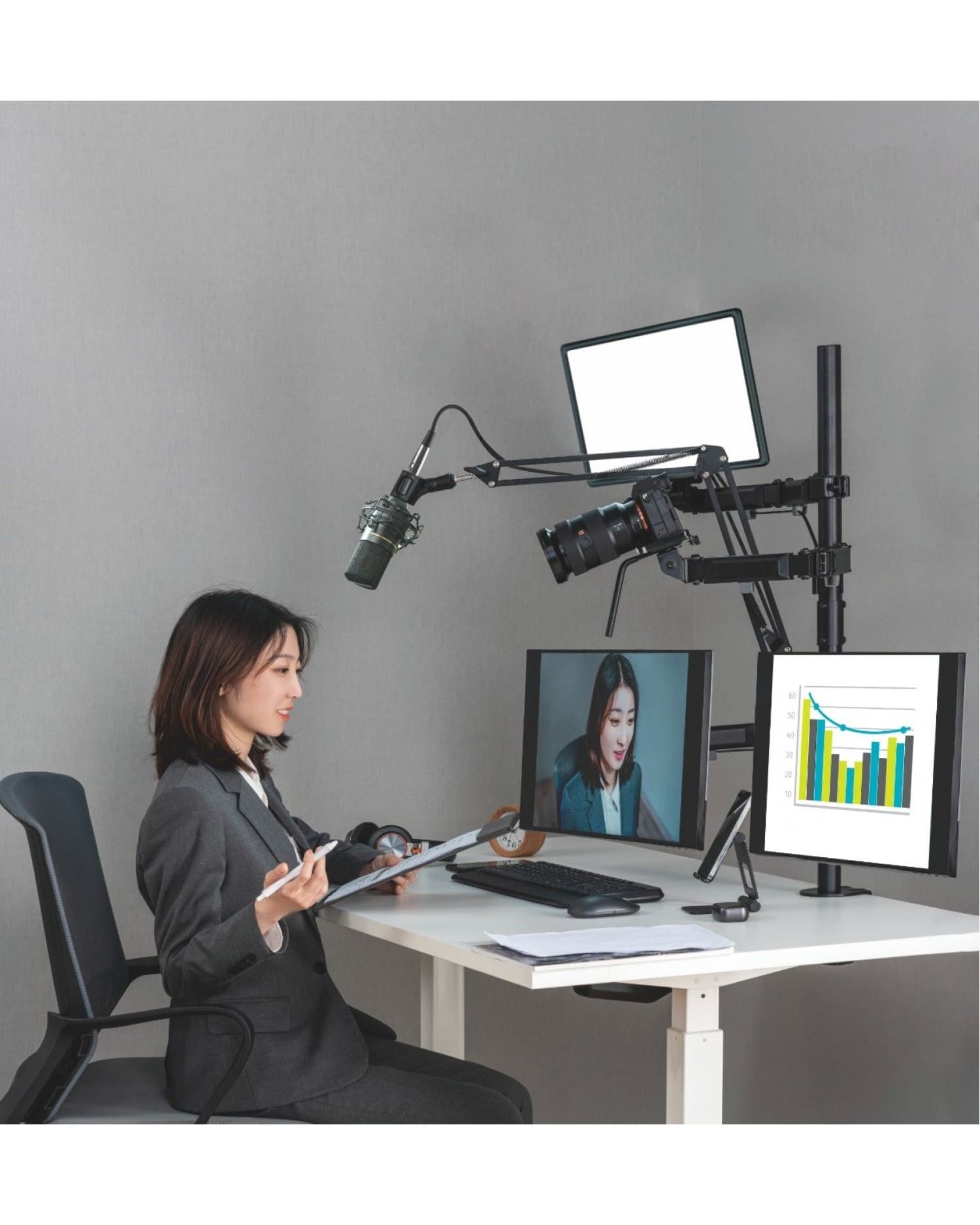 SOPORTE INTELAID DE ESCRITORIO SETUP 2 MONI CAMARA CAM MIC LUZ IT-SDM